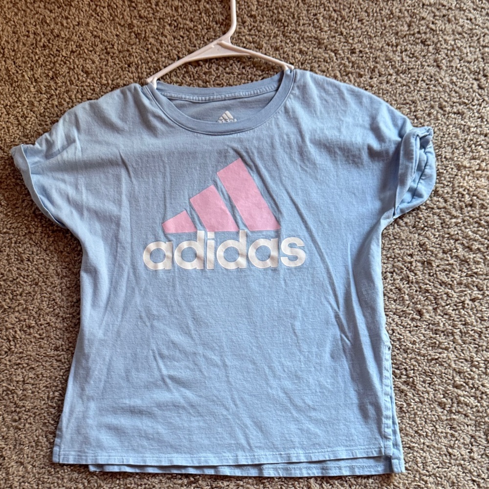 adidas Light Blue Tee with Pink & White Logo